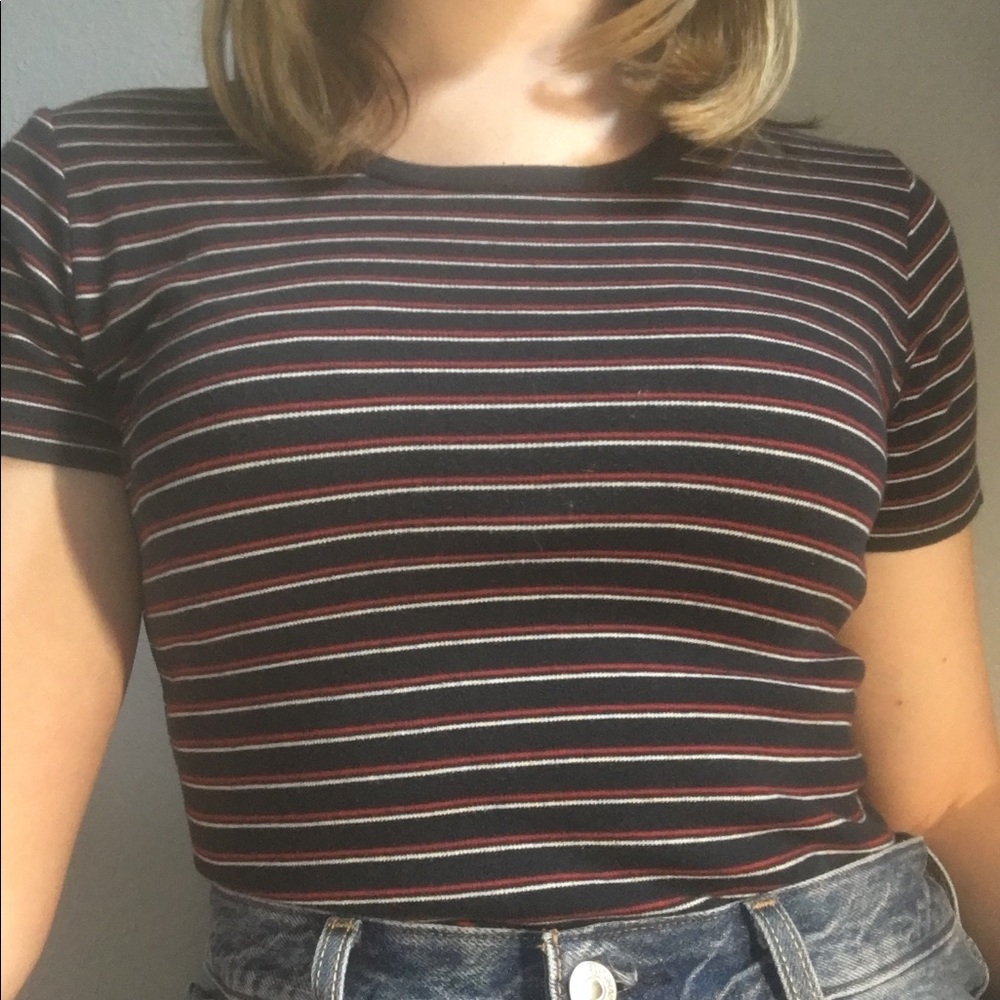 Red, white, and blue striped shirt